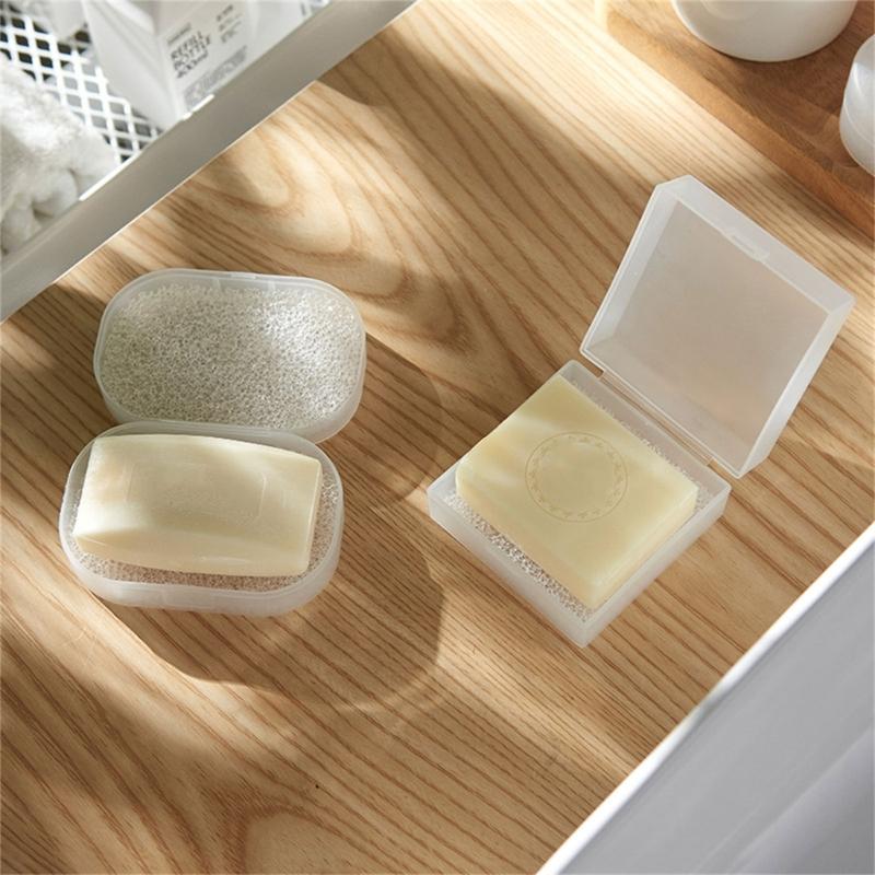 1set/3pc Soap Dish Soap Holders With Sponges Insert, NonSlip Travel Soap Case For Camping Gym Bathroom Storage Box