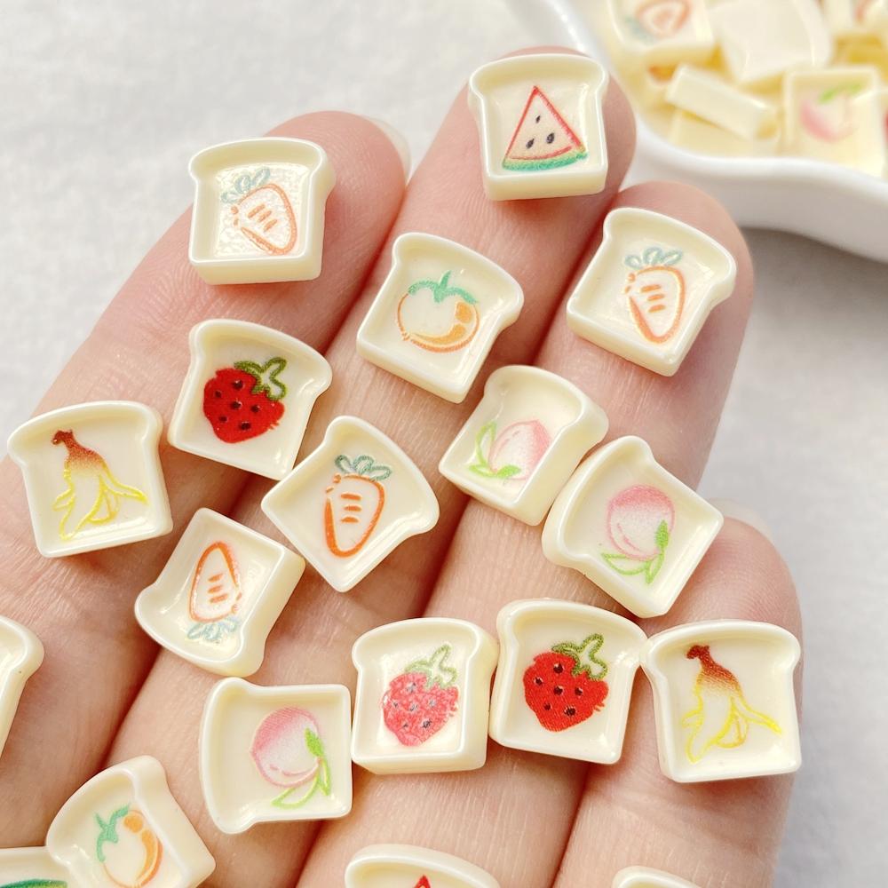 50Pcs Cute Cartoon Strawberry, Watermelon, Radish Bread Flat Back Resin Scrapbooking DIY Jewelry Craft Decoration Accessorie