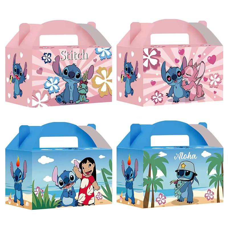 Heißes 12/24 Stück Set Stitch Engel Thema Figuren Süßigkeiten Hand-Held Papierbox Geschenkbeutel Cartoon Kinder Geburtstagsparty Geschenk Dekoration