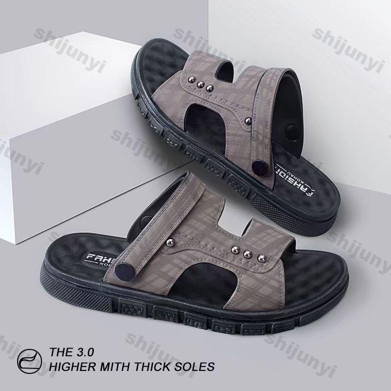 Fashion Men's Slip on Slippers 2025 Summer New Non Slip Soft Sole Casual Flat Shoes Fashion Breathable Comfortable Outdoor Beach Sandals