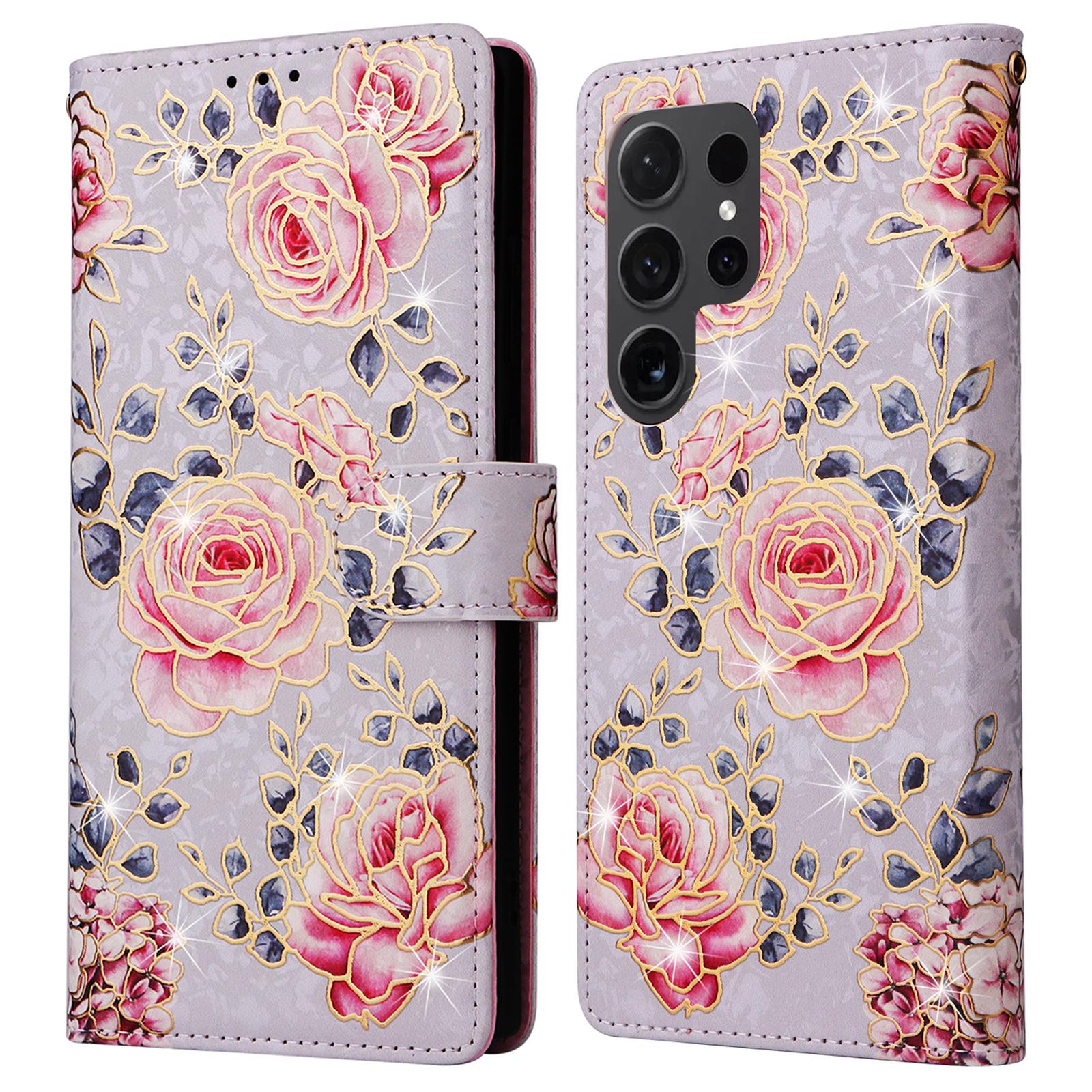 

For Samsung Galaxy S24 Ultra Lacquered Flower Leather Phone Wallet Cover Rose Flower