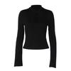French hollow solid color bottoming shirt women's summer slim and thin stand-up collar long-sleeved T-shirt top wholesale