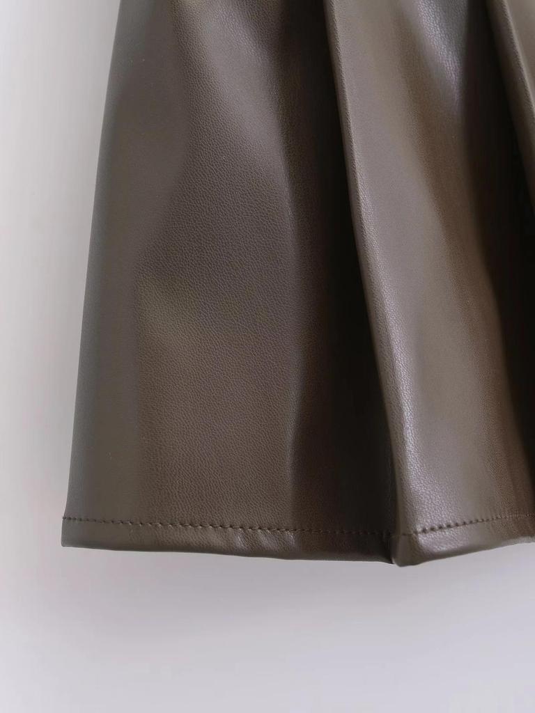 Sweet & Cool Retro High-Waisted PU Leather Pleated Mini Skirt - Women's Slimming A-Line Style