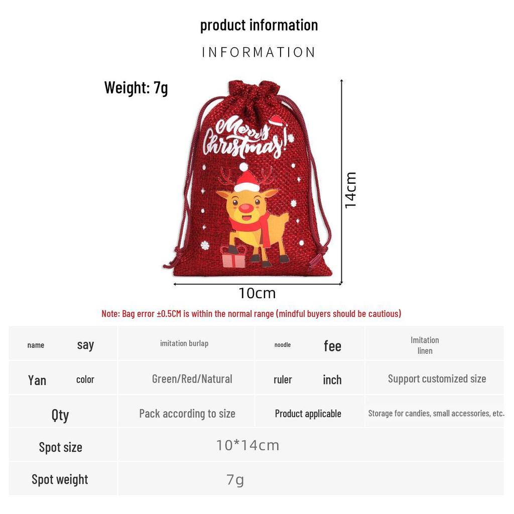 2025 Christmas Burlap Drawstring Gift Bags - Small Cloth Candy Pouches 