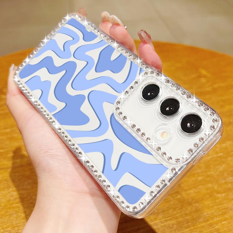 Diamond Frame Clear Case For Samsung S25 Edge S24 FE S23 Ultra S22 A16 A56 A36 A15 A55 Color Stripe Pattern Shockproof Soft Silicone Phone Cover