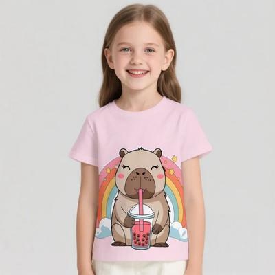 Maglietta Capibara Maglietta Casual per Bambini Top Abbigliamento Moda Maglietta a Maniche Corte Girocollo