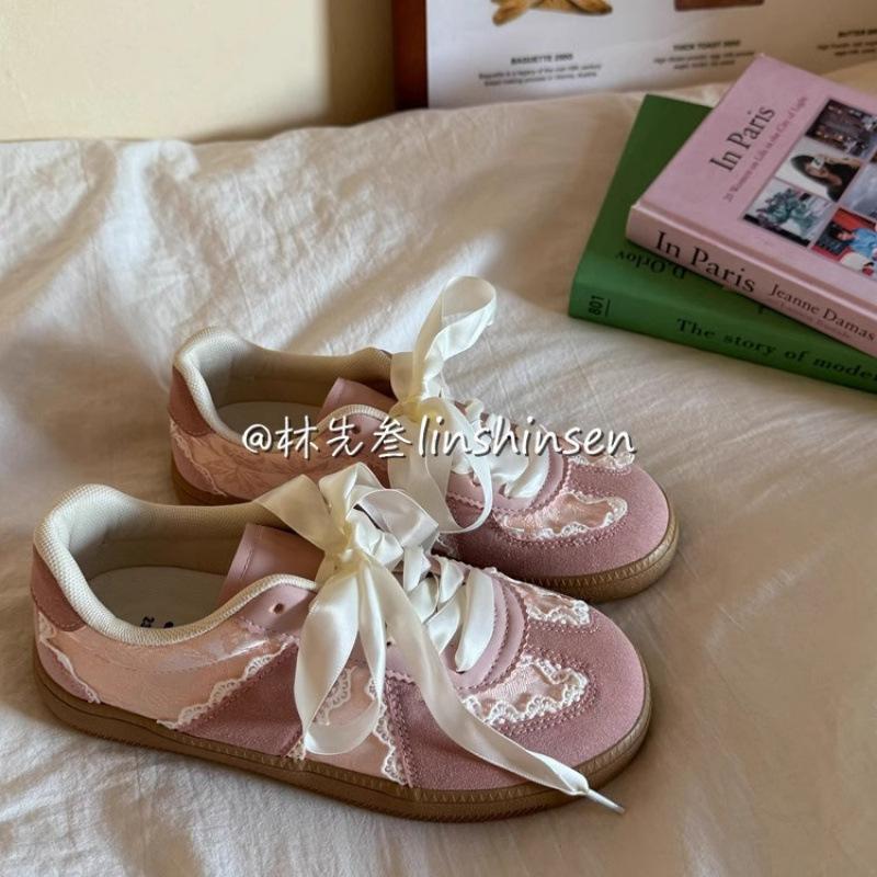 

2025 лето новый тренд универсальные серебристые кружевные дышащие низкие кеды повседневные маленькие белые туфли немецкие тренировочные туфли женские 40 розовый