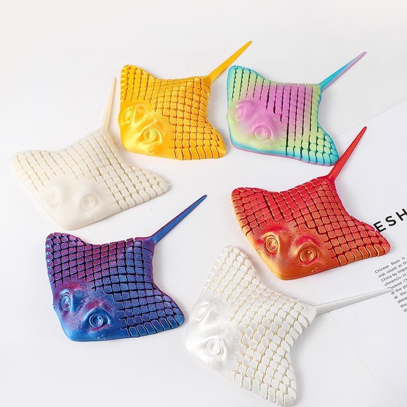 14Cm 3D Printed Manta Ray Q-Version Flexible Toy Cute Marine Creature Creative Style Adult Stress Relief Desktop Decoration