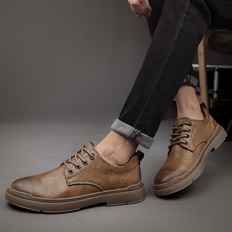 Leather Shoes Men's Autumn Business Formal Men's Shoes Soft Sole Youth Retro Low-top Brock Shoes Casual Shoes Breathable and Non-slip