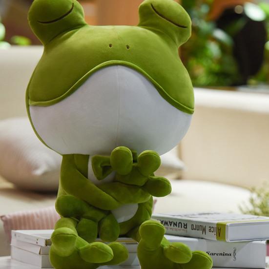 Stuffed Doll Cartoon Skin-friendly Colorful Green Frog Stuffed Doll for Bedroom