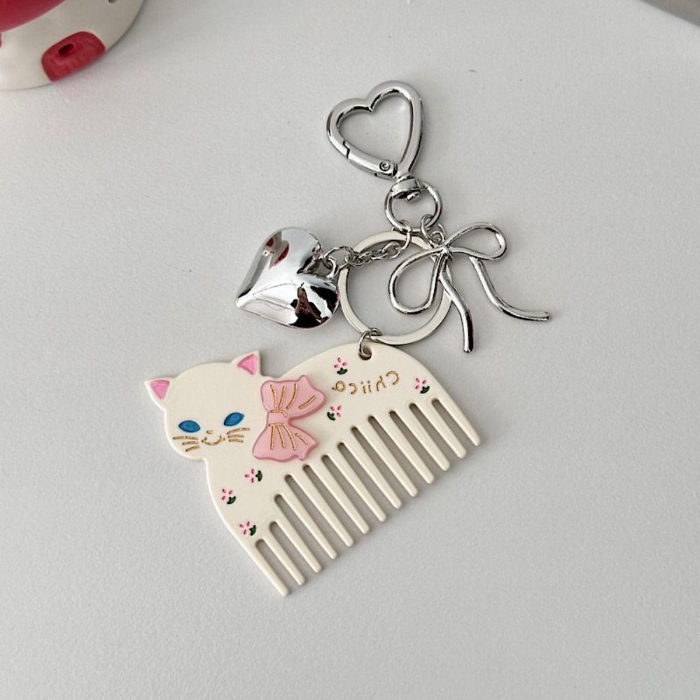 Keyring Acetate Comb Pendant Cute Animals Bag Pendant Kawaii Bow Cat Keychain Gift