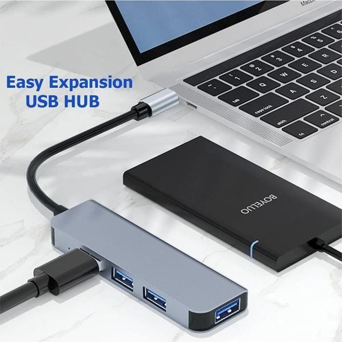 4-in-1 USB-C Adapter Hub - BOOLING - MacBook Air-Pro iMac - 1 USB 3.0 - 3 USB 2.0 - Gray Aluminum