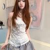 American Retro Fake Two-piece Suspender Women's Summer Lace Splicing Slim-fitting Sleeveless Vest Design Spice Girl Top Trendy