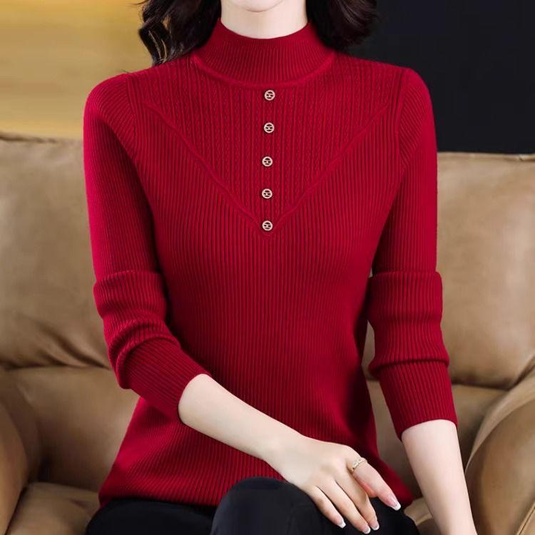 Half-high Collar Sweater Base Shirt Long-sleeved Perfect for Autumn and Winter Versatile and Fashionable Knitted Top