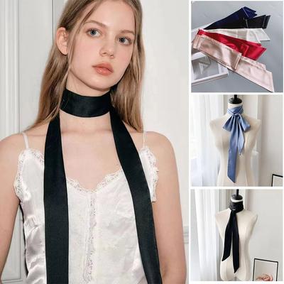 Fashion Satin Silk Scarf Neckerchief Long Wide Solid Color Hair Band Soft Fashion Accessory Waist Belt