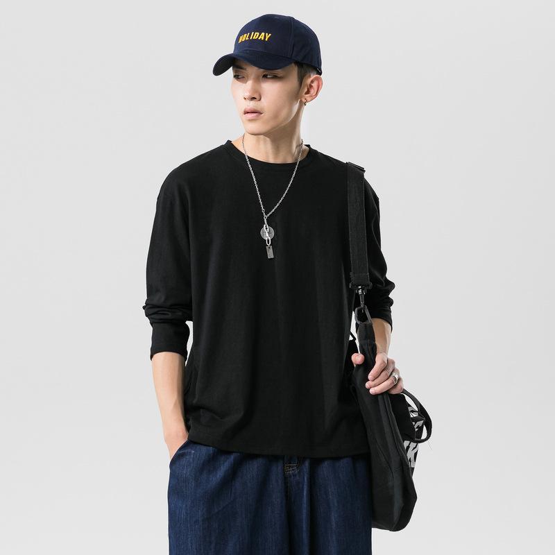 Men's Multicolor Long Sleeve Cotton T-shirt, Couple Outfit, Solid Color, Youth Style