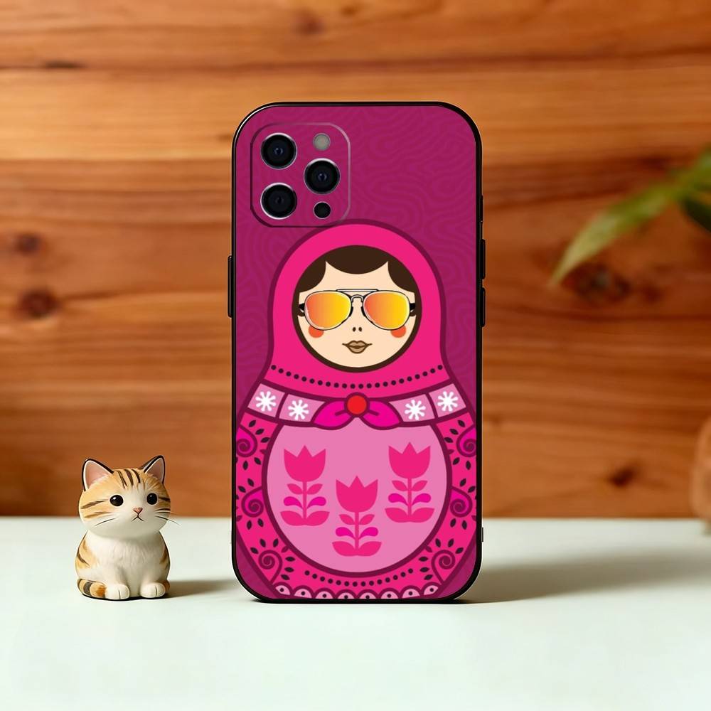 Adorable Russian Folk Art Doll Phone Case For iPhone 17, 16,15,14,13,12,11 Plus,Pro Max, Others Soft Black Cover