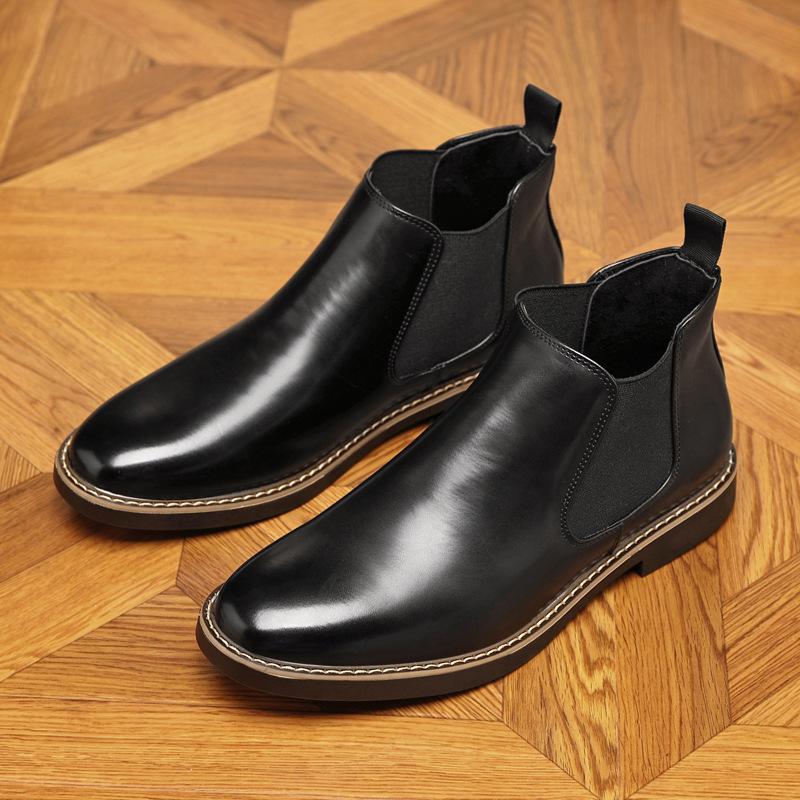 2025 new autumn and winter large size Chelsea boots double elastic men's short boots business dress pointed middle help leather boots