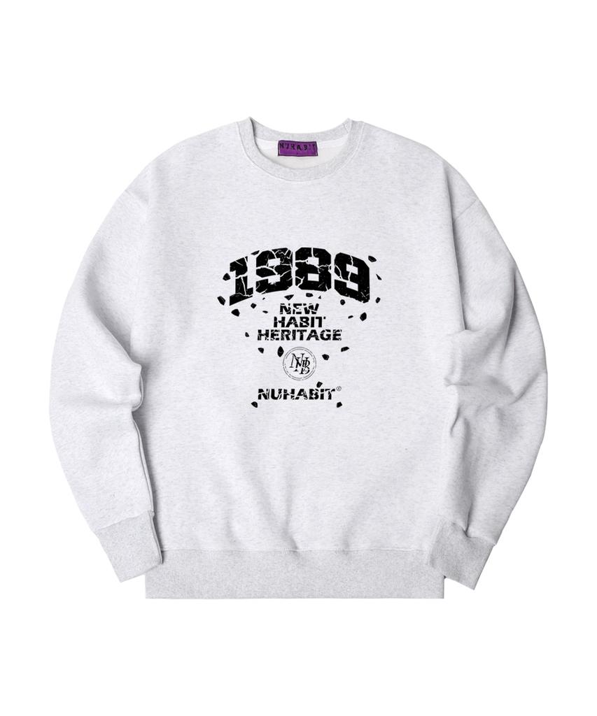 NUHABIT N/H Crack Nhh Logo Oversized Fleece-Lined Sweatshirt_Melange White (Som4-4Nh1206)