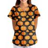 Women's Halloween Printed Loose V-Neck Pocket Short SleevUniform  Uniform