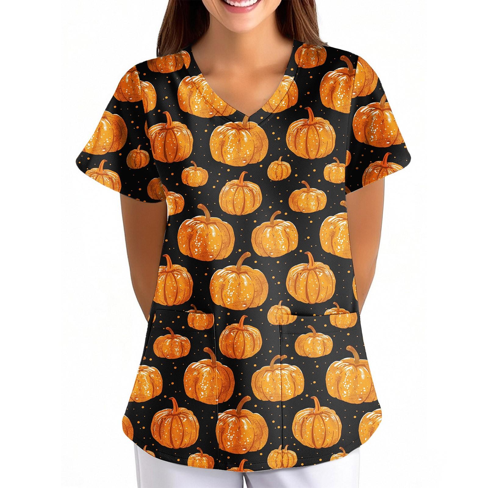 

Женская Хэллоуинская Принтованная Свободная V-образная Горловина Карман Короткий Рукав Форма Форма XL