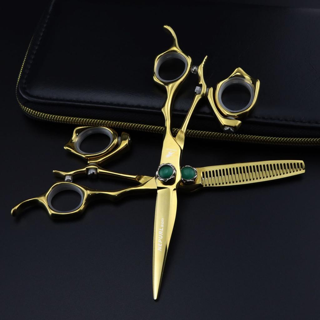 6.0 Inch Nimpson Gold Rotating Set, Hair Scissors, Hair Scissors, Flat Scissors, Tooth Scissors, Thin Scissors.