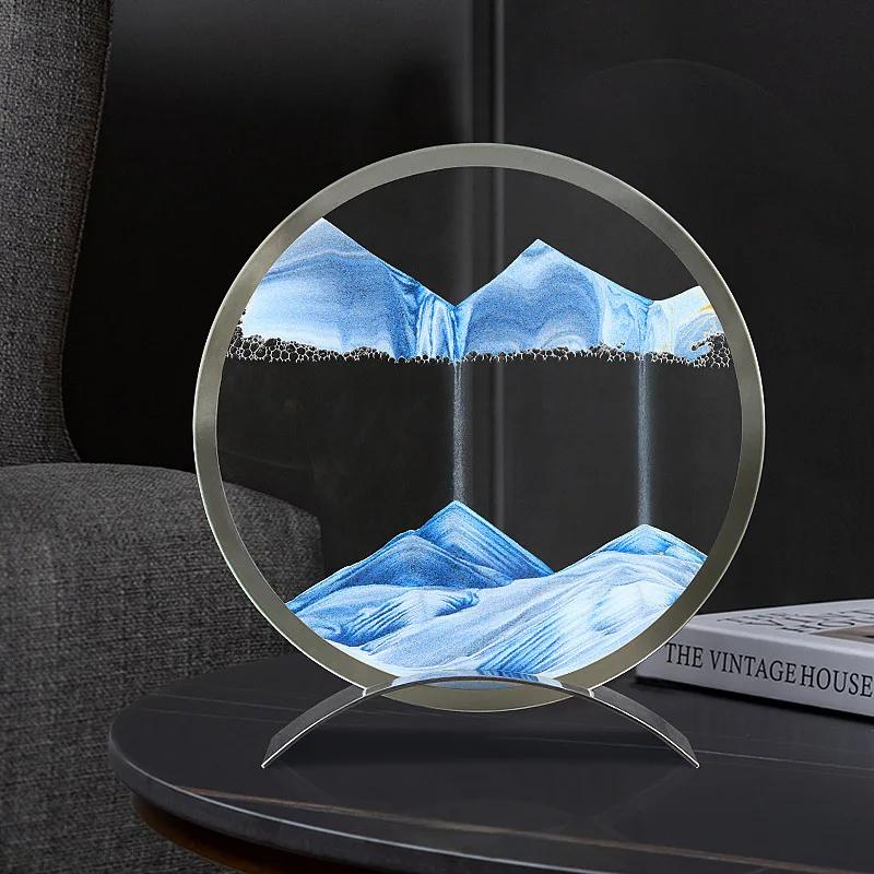 Sandscape Moving Sand Art Picture Round Glass Quicksand Hourglass Metal Base 3D Deep Sea Flowing Sand Painting Home Decor Gifts