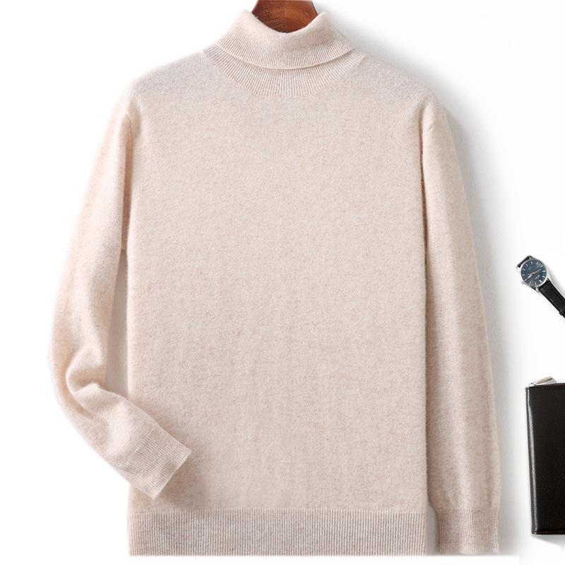 New high lapel cashmere sweater men's solid color knitted primer sweater loose inner sweater