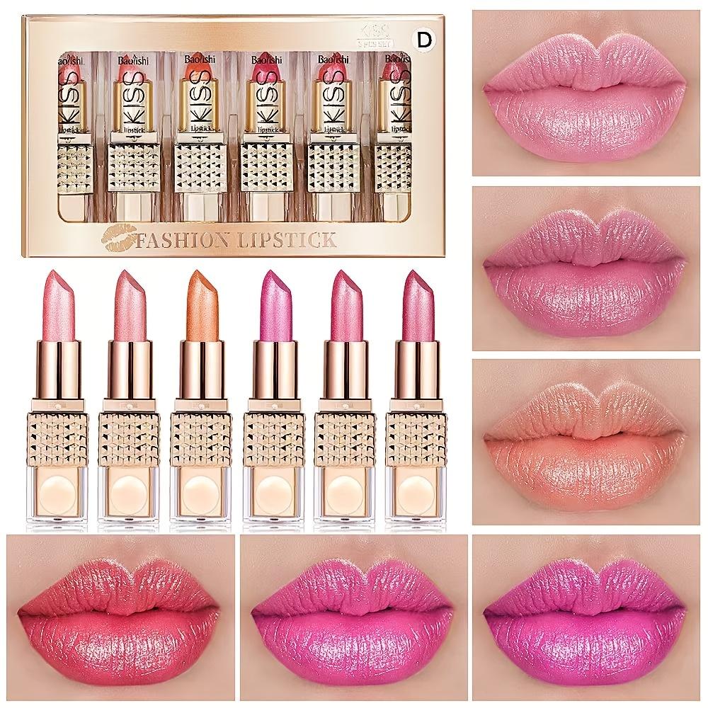 Rouge à lèvres pailleté 6 couleurs, waterproof, longue tenue, diamant, nacré, métallisé, noir, brillant à lèvres, maquillage pour femmes