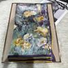 Bysifa|Blue Green Ladies 100% Silk Scarf Fall Winter Oil Painting Floral Style Large Scarves Shawls Fashion Summer Beach Cape
