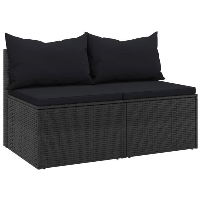 VidaXL Canapés centraux de jardin et coussins 2pcs Noir Résine tressée 362332