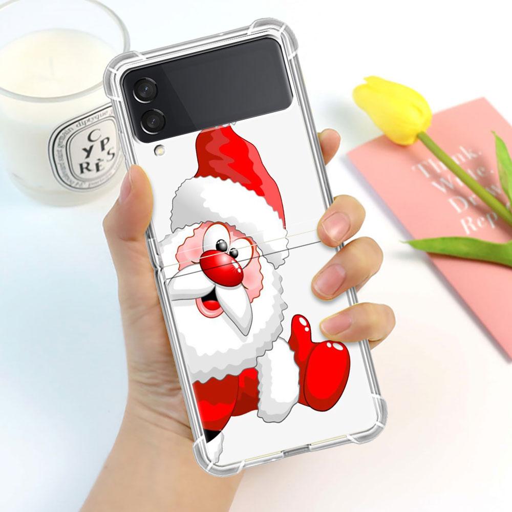 

Роскошный чехол для Samsung Galaxy Z Flip 3 4 5G Funda Z Flip3 прозрачный ПК жесткий противоударный чехол для телефона с мультяшным снеговиком Рождество Samsung Z Flip 4