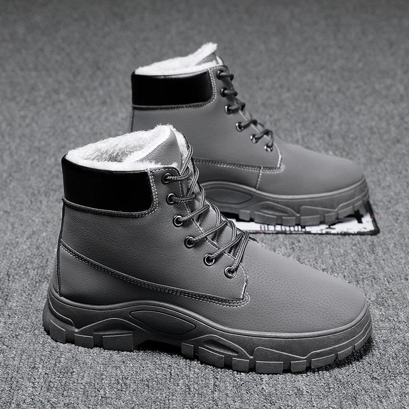 Fashion Men High Quality Leather Boots Male Winter Casual Motorcycle Ankle Botas Hombre Men Lace-Up Basic Boots Man Fashion Men Boots