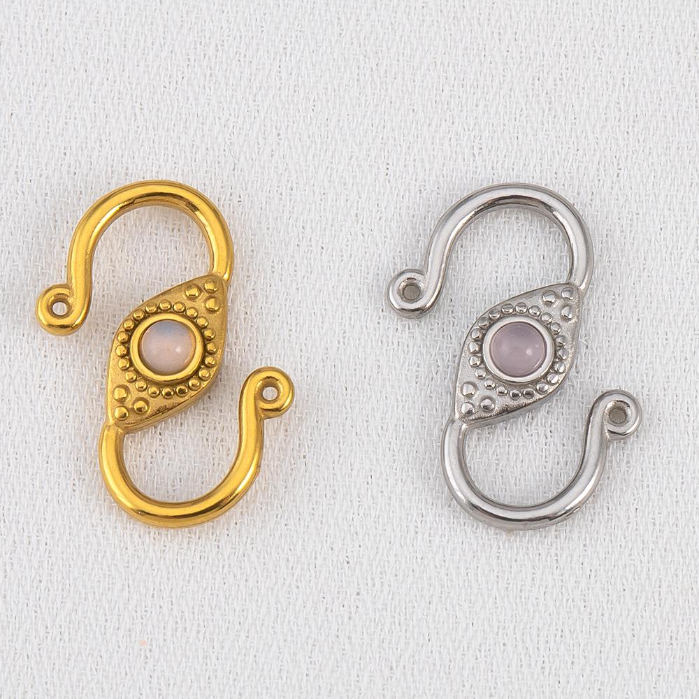 

2pcs Bohemian Style 304 Stainless Steel S-Hook With Stone Inlay For DIY Bracelet Necklace Handcrafted Jewelry Finding Accessory steel color-2pcs розовый