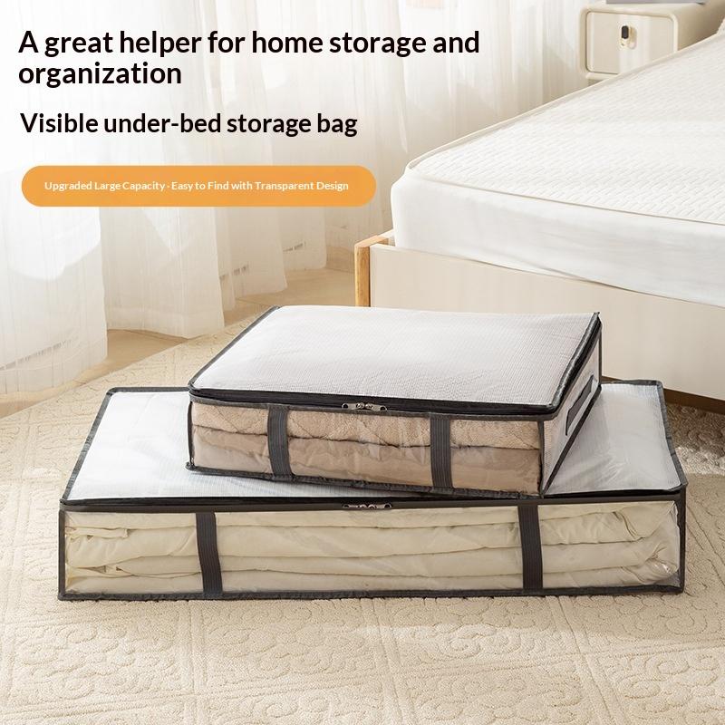 Transparent Under Bed Storage Bags Large Capacity Foldable Organizer With Zipper For Bedding Clothes