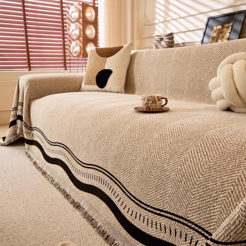 Modern Simple Wavy Herringbone Chenille Sofa Cover Universal Towel for All Seasons A Whole Full Cover Blanket and Easy To Clean