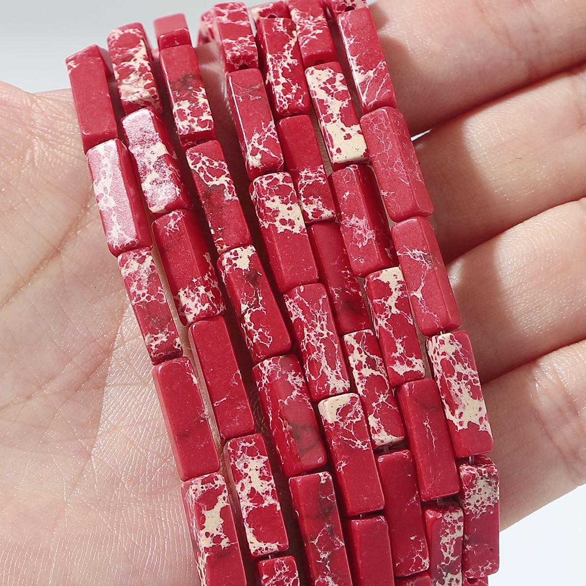 

30 шт. Бусины из натурального камня, квадратные бусины-трубочки, агат, тигровый глаз, аметист, разделительные бусины для изготовления украшений, DIY браслет, ожерелье, серьги (40см) Imperial Jasper Red