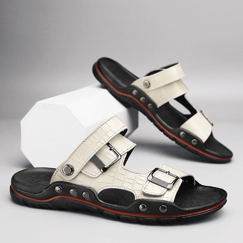 Summer Trendy Casual Open Toe Sandals Men 2024 New Soft Bottom Non-slip Air Cushion Sports Sandals Mens Genuine Leather Sandals