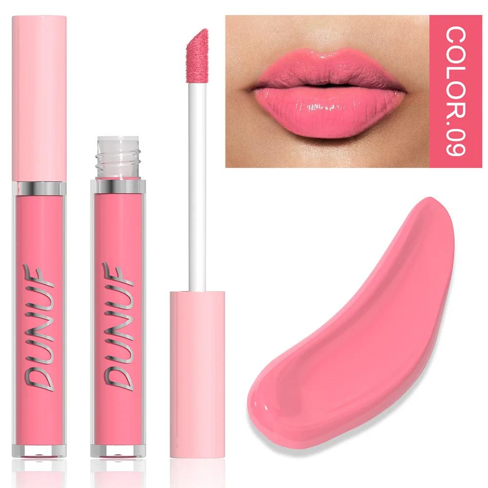 DUNUF Water Light Lip Glaze Mirror Glass Nude Pink Brown 16 Colors Highly Pigmented Lip Gloss Hydrating Sexy Red Lipstick Makeup