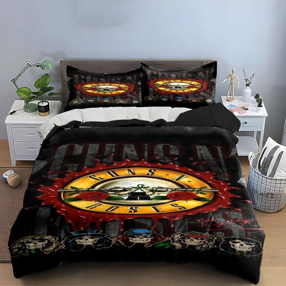 Circular Guns N' Roses emblem. Bedding sets Duvet cover sets Duvet covers Pillowcases(1*Duvet Cover 2*Pillowcases without duvet insert)