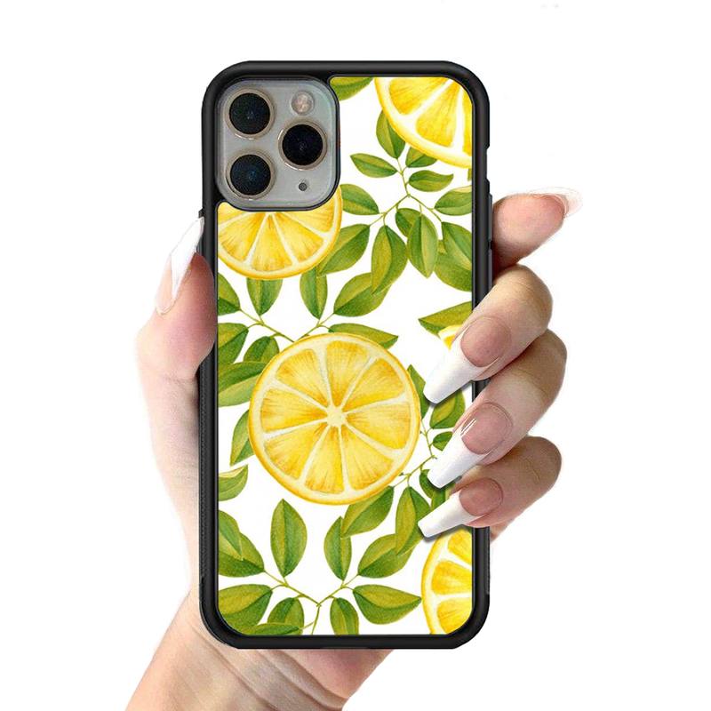 Summer green leaves fruit lemon Phone Case Silicone PC+TPU Case for iPhone 11 12 13 Pro Max 8 7 6 Plus X SE XR Hard Fundas