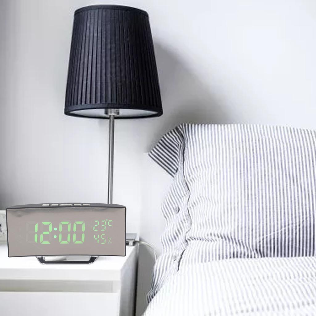 LED Digital Clock 3 Brightness Snooze USB Battery Powered Electronic Mirror Alarm Clock with Temp Humidity Display
