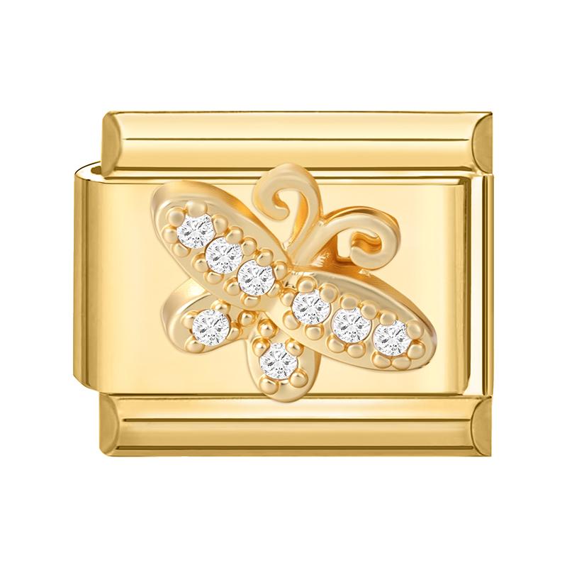 Gold Color Zircon Butterfly Moon Star Heart Italian Charm Link Fit 9mm Stainless Steel Bracelet Women Men DIY Making Gifts