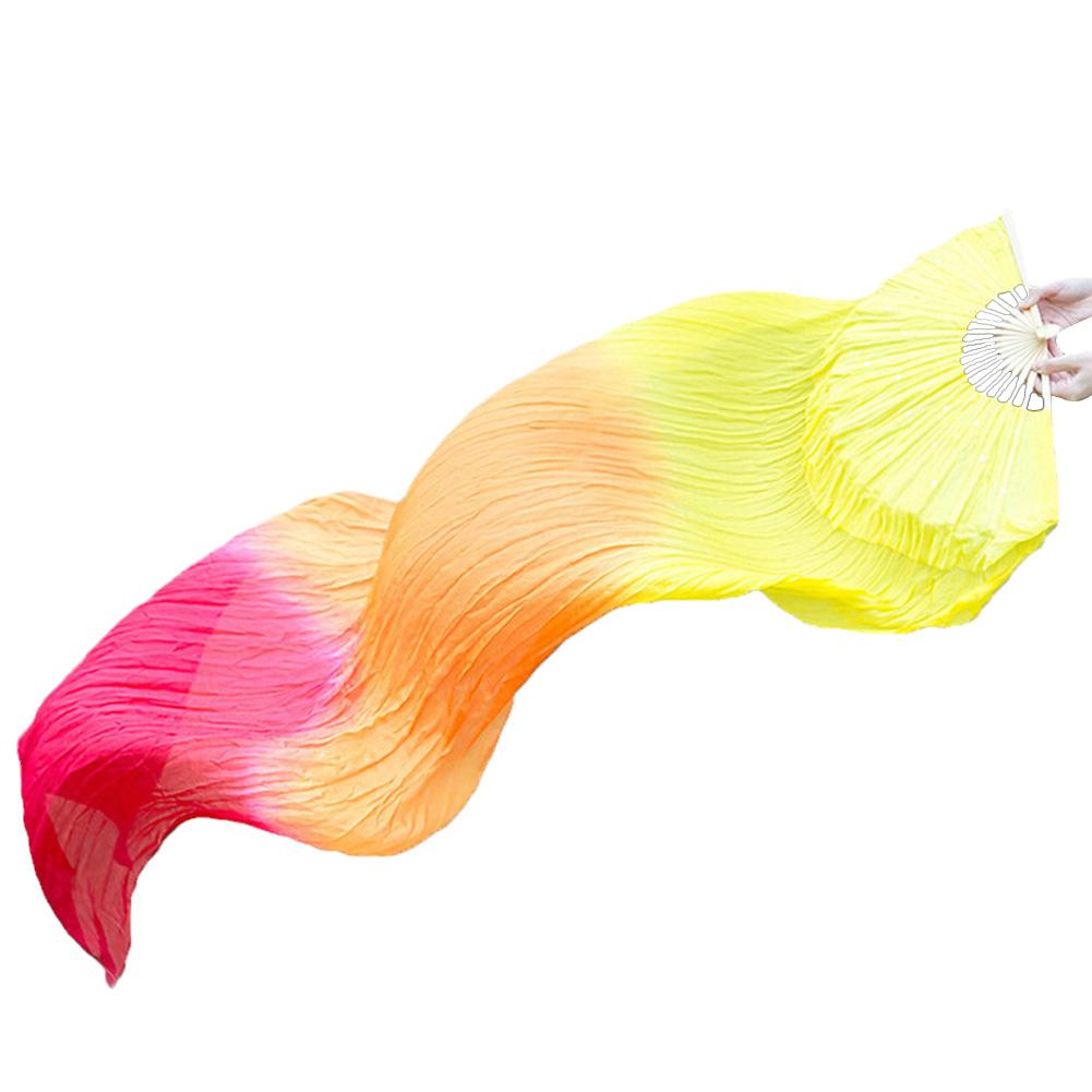 1pc Belly Dancing Fan Gradient Color Dancer Practice Long Imitation Silk Fans Rainbow Colors  Dance Props Silk Fans