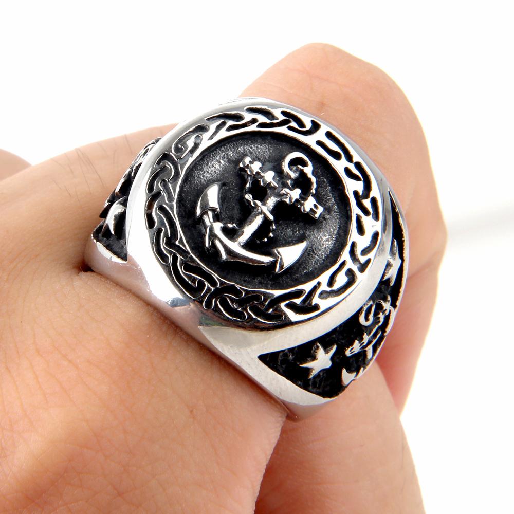 Vintage Viking Horgony Gyűrű Férfi Fiú Punk Hip Hop Horgony Pecsét Acél/Arany Szín Viking Gyűrű Rozsdamentes Acél Utcai Ékszer Ajándék