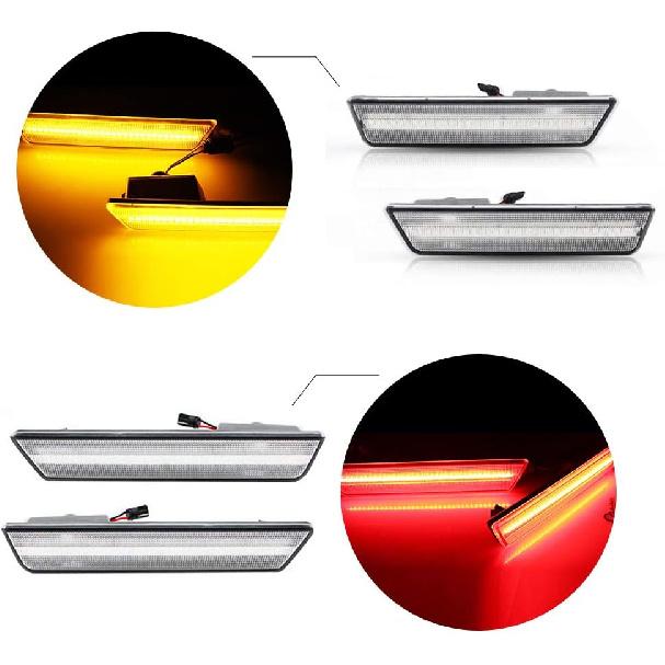 GTINTHEBOX for 2008 2009 2010 2011 2012 2013 2014 Dodge Challenger Clear Lens Amber/Red Front Rear Full LED Side Marker Light,Replace OEM Sidemarker