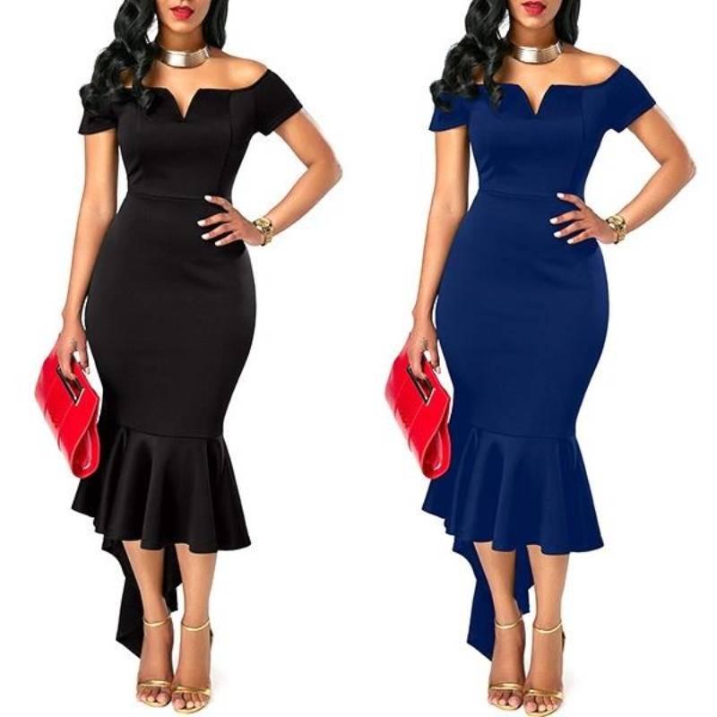 Elegant 2023 Autumn Fashion Women's V Neck Off Shoulder Short Sleeve A Line Dress