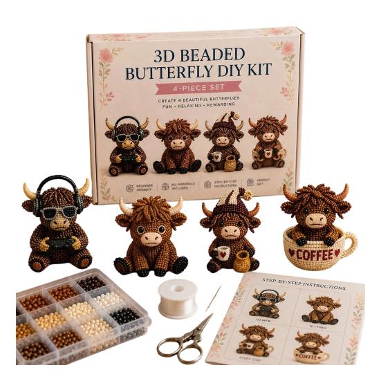 3D Beaded Highland Cow Kit for Adults Tiny 3D Beaded A