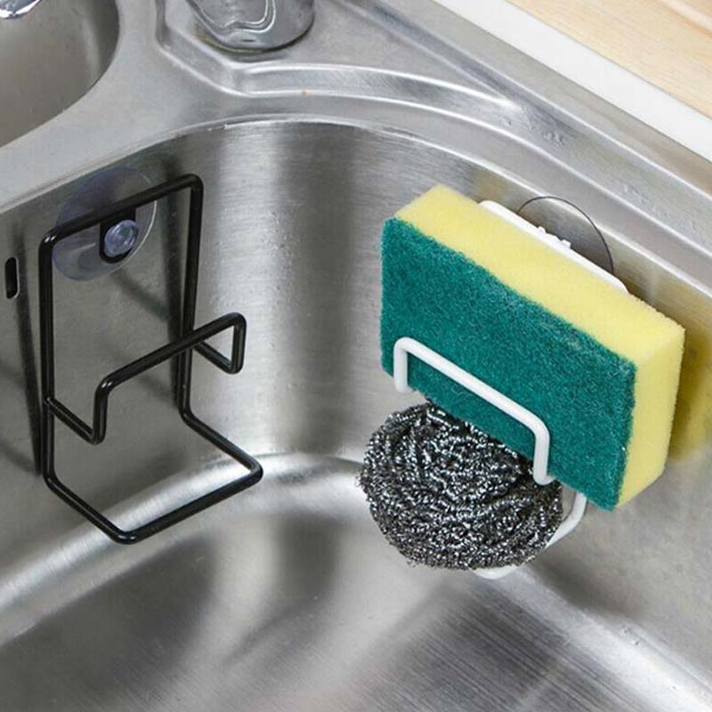 Houseeker Suport de scurgere din oțel inoxidabil cu ventuză, raft pentru cârpă de curățat, uscător de vase, suport pentru burete, accesorii de bucătărie pentru chiuvetă