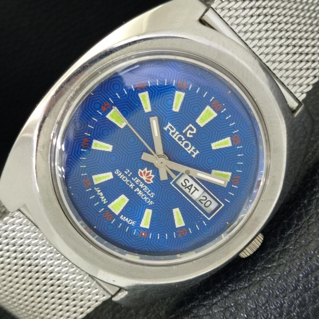 Ricoh R31 AUTOMATIC JAPAN MENS VINTAGE BLUE COLOR DIAL WATCH A701956-5 R207-a701956